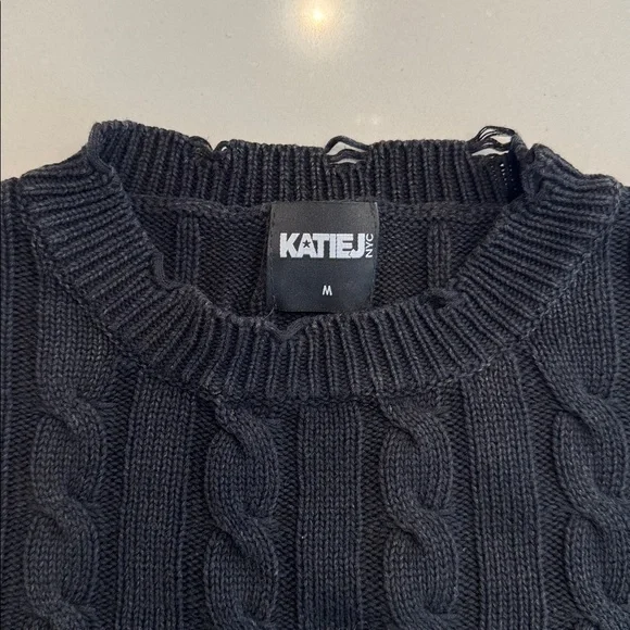 KatieJNYC Girls Washed Cable Sweater Black Size M - Picture 1 of 10